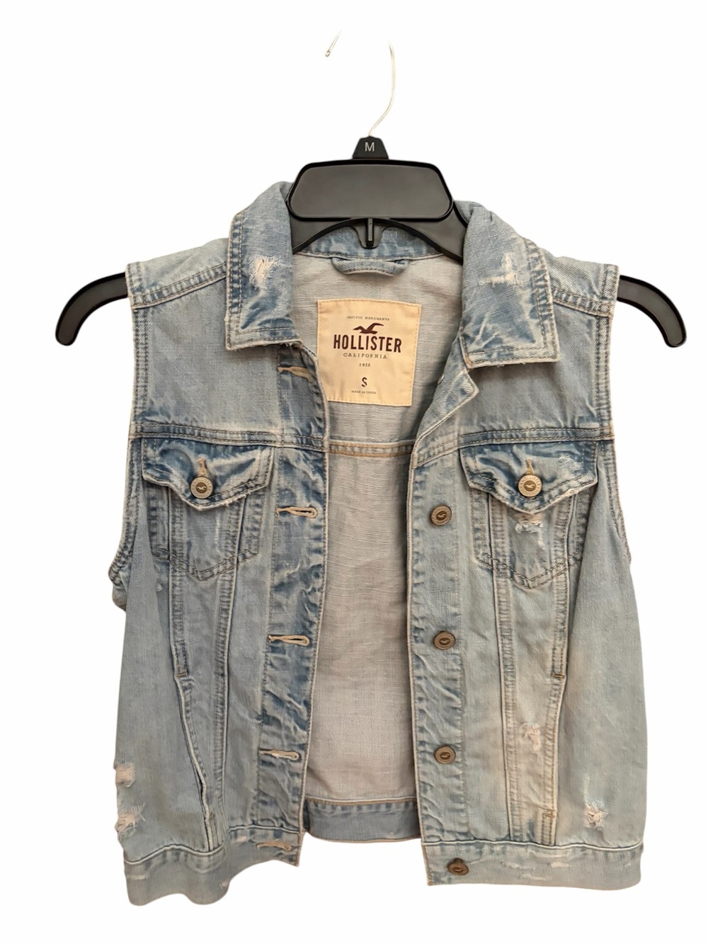 Hollister Light Blue Distressed Denim Vest